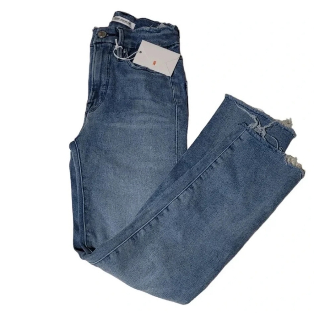 Good American Good Straight Jeans with frayed hem